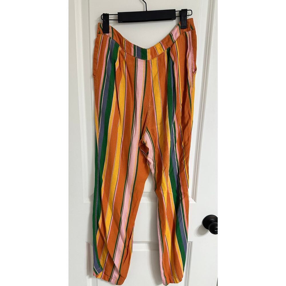๐ Free People La Paz Striped Cropped Pants โ Orange Multi | Size 2 | Retro Boh0 - Picture 2 of 6